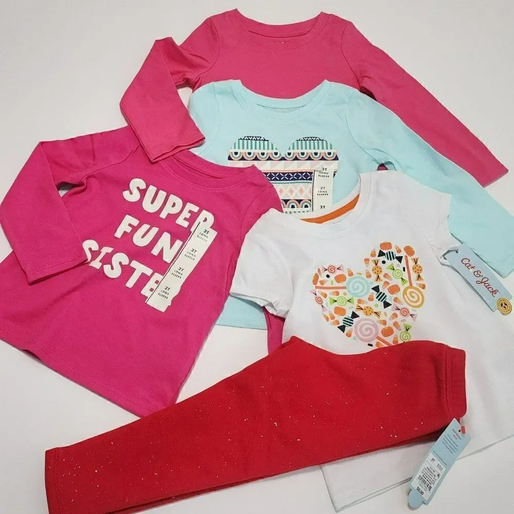 Toddler Girls 2T Long / Short Sleeves Tee & 1 Cozy‎ Red Leggings